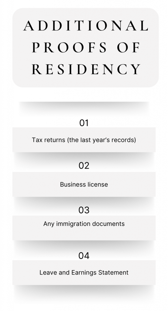 documents that might serve as proofs of residency